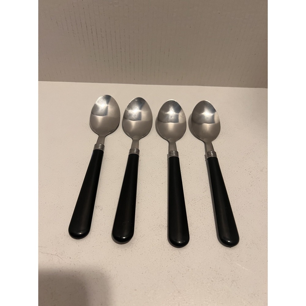 GIBSON Tablespoons Spoons Flatware Vintage Utensils 4pc Retro Black Handles